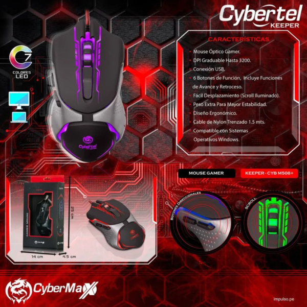 MOUSE GAMER CYBERTEL KEEPER CYB M 508+ 3200DPI