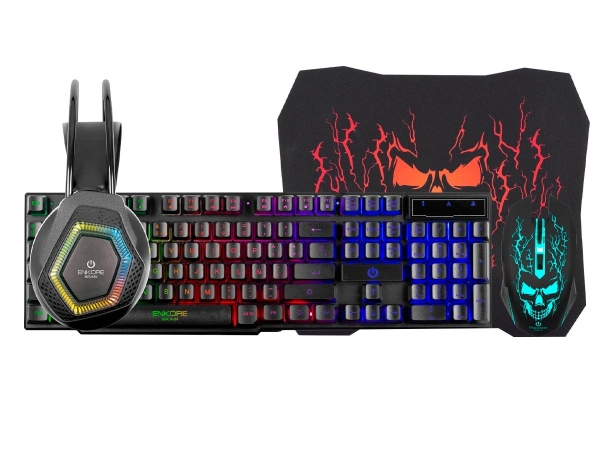 KIT GAMER BRAVIO4 ENT G1000-4 TECLADO + MOUSE + AURICULAR + PAD USB ENKORE