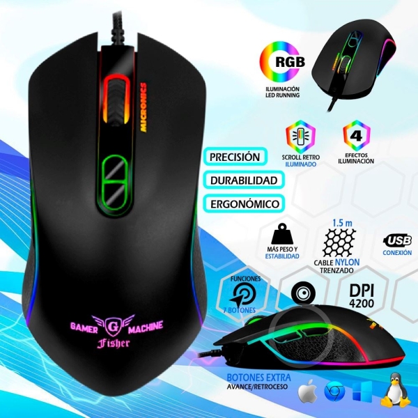 FISHER MIC M810 MOUSE GAMER USB RGB 7B 4200DPI MICRONICS