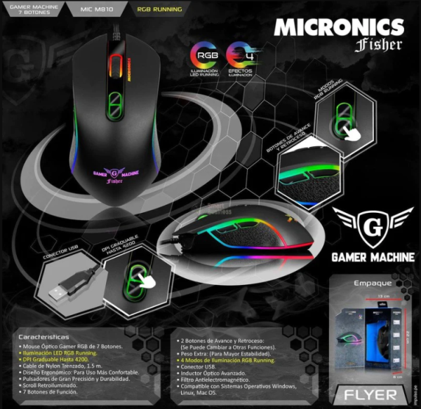 FISHER MIC M810 MOUSE GAMER USB RGB 7B 4200DPI MICRONICS