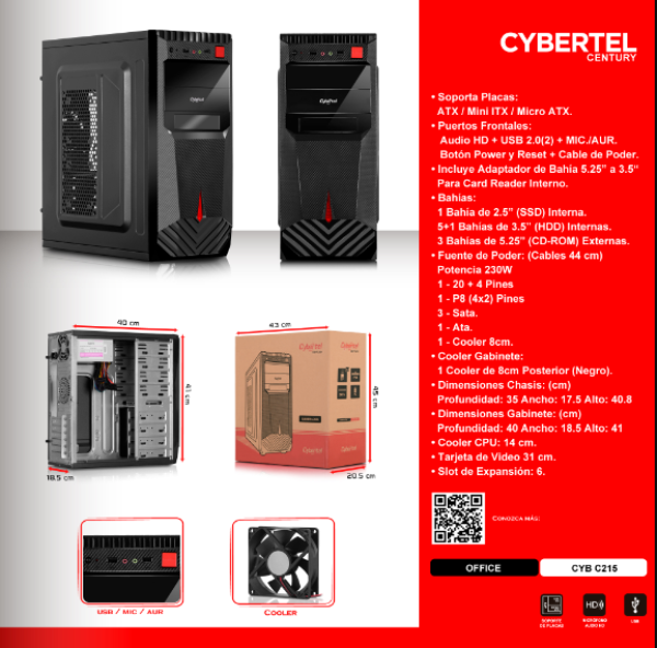 CENTURY CYB C215 GABINETE 230W 8CM FAN CYBERTEL