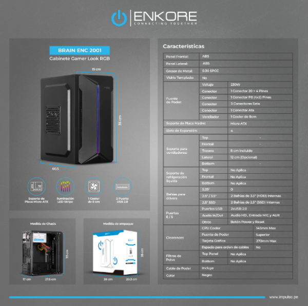 BRAIN ENC 2001 GABINETE MICROATX 230W 1FAN 8CM ENKORE