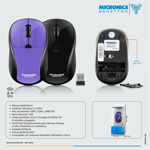 BENETTON MIC M705 MOUSE MICRONICS MORADO