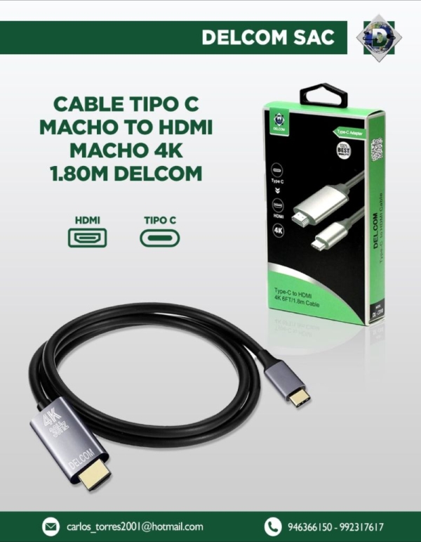 2.0 HDMI CABLE SLIM 4K DELCOM 1.80M