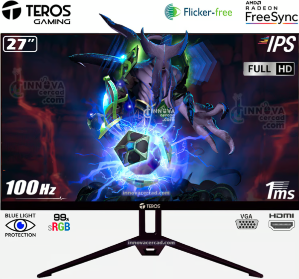 MONITOR TEROS TE-2712S, 27" IPS, FLAT 100HZ, 1920X1080, FULL HD, HDMI