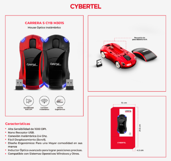 CARRERA-S NEGRO CYB M301S MOUSE WIFI CYBERTEL
