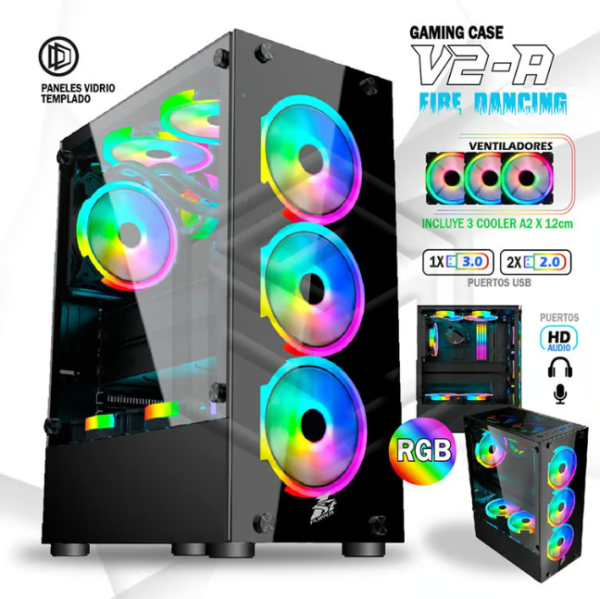 CASE 1STPLAYER FIREDANCING S/ FUENTE   2 PANEL VIDRIO LED -RGB (V2-A)