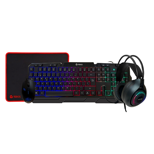 KIT GAMER TEROS TE-4063N, TECLADO MULTIMEDIA, MOUSE, HEADSET, MOUSE PAD