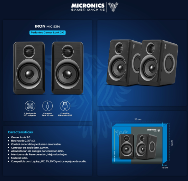 IRON MIC S314B PARLANTE 2.0 JACK 2.75" RMS:10W MICRONICS