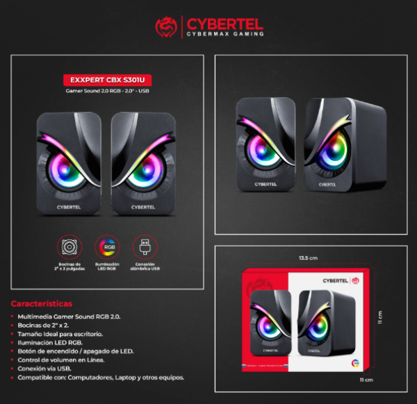 EXXPERT+ CBX S301U PARLANTE 2.0 USB RGB 2" CYBERTEL