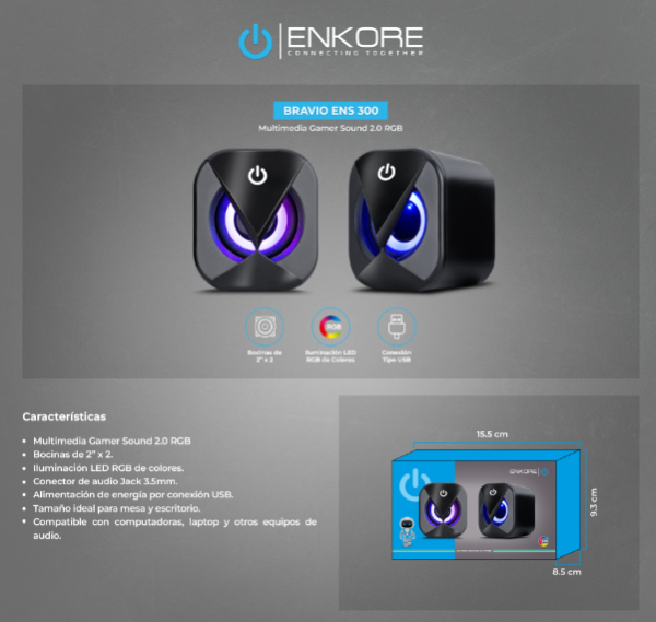 BRAVIO ENS 300 PARLANTE 2.0 RGB 2" ENKORE