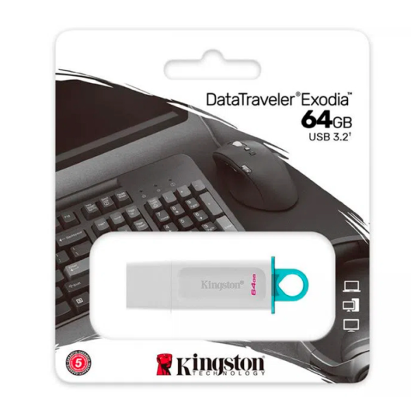 MEMORIA FLASH USB KINGSTON DATATRAVELER EXODIA, 64GB, USB 3.2 GEN 1, BLANCO