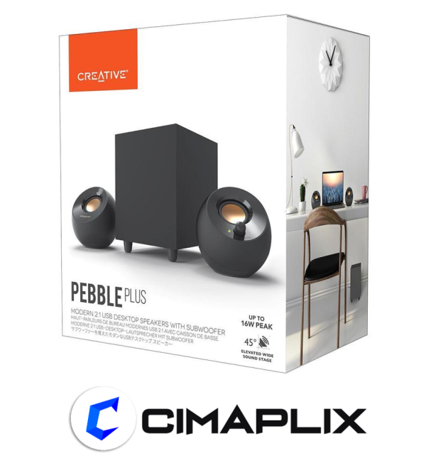 PARLANTE CREATIVE PEBBLE PLUS 2.1 8W/16W 3.5MM USB-POWER BLACK (51MF0480AA000)